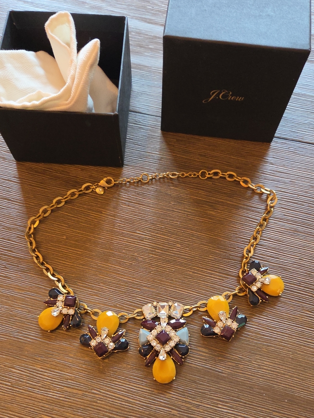 J. Crew Yellow, Purple and Blue Multi-Stone Gold Necklace